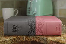 Load image into Gallery viewer, NIV, Life Application Study Bible, Third Edition, Large Print, Leathersoft, Gray/Pink, Red Letter Imitation Leather – Large Print,