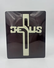 Load image into Gallery viewer, Jesus Cross – Glow in the Dark 3D Resin with Marble Finish | Hardwood Base | Christian Home Decor