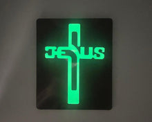 Load image into Gallery viewer, Jesus Cross – Glow in the Dark 3D Resin with Marble Finish | Hardwood Base | Christian Home Decor