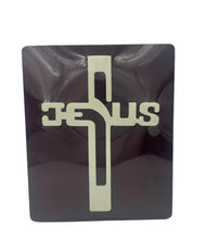 Load image into Gallery viewer, Jesus Cross – Glow in the Dark 3D Resin with Marble Finish | Hardwood Base | Christian Home Decor