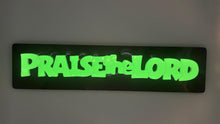 Load image into Gallery viewer, “Praise the Lord” Marble Finish Plaque – Glow in the Dark 3D Cast Resin with Hardwood Base | Christian Home Decor
