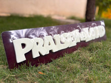 Load image into Gallery viewer, “Praise the Lord” Marble Finish Plaque – Glow in the Dark 3D Cast Resin with Hardwood Base | Christian Home Decor