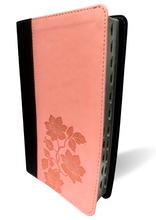 Load image into Gallery viewer, NLT Slimline Center Column Reference Bible, Indexed: New Living Translation Dark Brown / Pink Flowers TuTone LeatherLike Slimline Center Column Reference (Slimline Reference: NLTse)