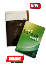 Load image into Gallery viewer, Combo Pack KJV Note Takers Bible Hardcover and NLT Life Recovery Bible Personal Size paper back, – Import