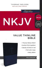 Load image into Gallery viewer, NKJV Value Thinline Bible: Navy Leathersoft
