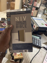 Load image into Gallery viewer, Clearance Sale 2026, NIV, Thinline Reference Bible, Cloth over Board, Blue/Tan, Red Letter, Comfort Print
