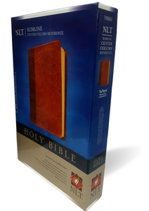 NLT Slimline Center Column Reference Bible, TuTone Indexed Imitation Leather (Red Letter, LeatherLike, Brown/Tan)