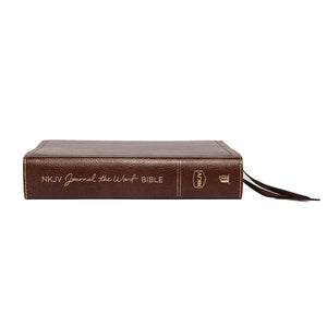 NKJV, Journal the Word Bible, Bonded Leather, Brown, Red Letter, Comfort Print: Reflect, Journal, or Create Art Next to Your Favorite Verses Bonded Leather – Import
