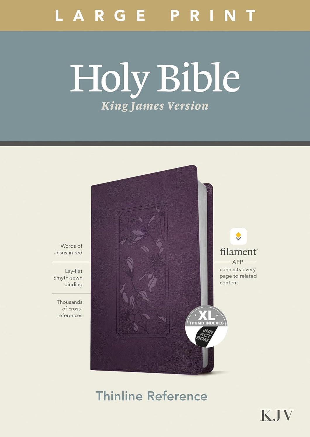 KJV Large Print Thinline Reference Bible, Filament Enabled Edition (Red Letter, Leatherlike, Floral Purple, Indexed) Imitation Leather Large Print
