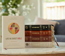 Load image into Gallery viewer, Holy Bible: New King James Version, Life in Christ Bible; Discovering, Believing, and Rejoicing in Who God Says You Are, Brown Leathersoft, Red ... Charts, Topical Index, Has 2 Ribbon Markers Imitation Leather
