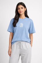Load image into Gallery viewer, Because He Lives Crew Neck T-Shirt | Peachy Pink / Powder Blue

