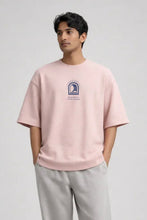 Load image into Gallery viewer, Because He Lives Box Fit T-Shirt | Peachy Pink / Grey
