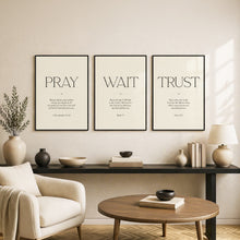 Load image into Gallery viewer, Pray Wait Trust - White Collection  Collection | Bible Verse Frame | Christian Wall Decor

