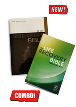 Load image into Gallery viewer, Combo Pack KJV Note Takers Bible Hardcover and NLT Life Recovery Bible Personal Size paper back, – Import
