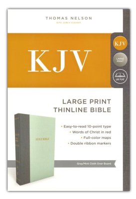 KJV, Thinline Bible, Large Print, Cloth over Board, Gray/Green, Red Letter Edition