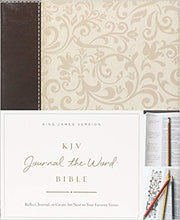 Load image into Gallery viewer, KJV, Journal the Word Bible, Leathersoft, Brown/cream linen Red Letter Edition: Reflect, Journal, or Create Art Next to Your Favorite Verses Leather Bound
