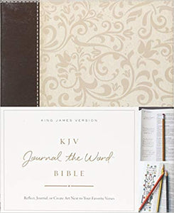 KJV, Journal the Word Bible, Leathersoft, Brown/cream linen Red Letter Edition: Reflect, Journal, or Create Art Next to Your Favorite Verses Leather Bound